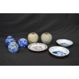 Quantity of Oriental ceramics to include: five ginger jars, floral decorated plate - 22cm wide and
