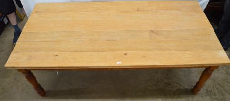 Oak six plank top farmhouse table standing on turned legs - 213cm x 101cm x 76cm tall Please note