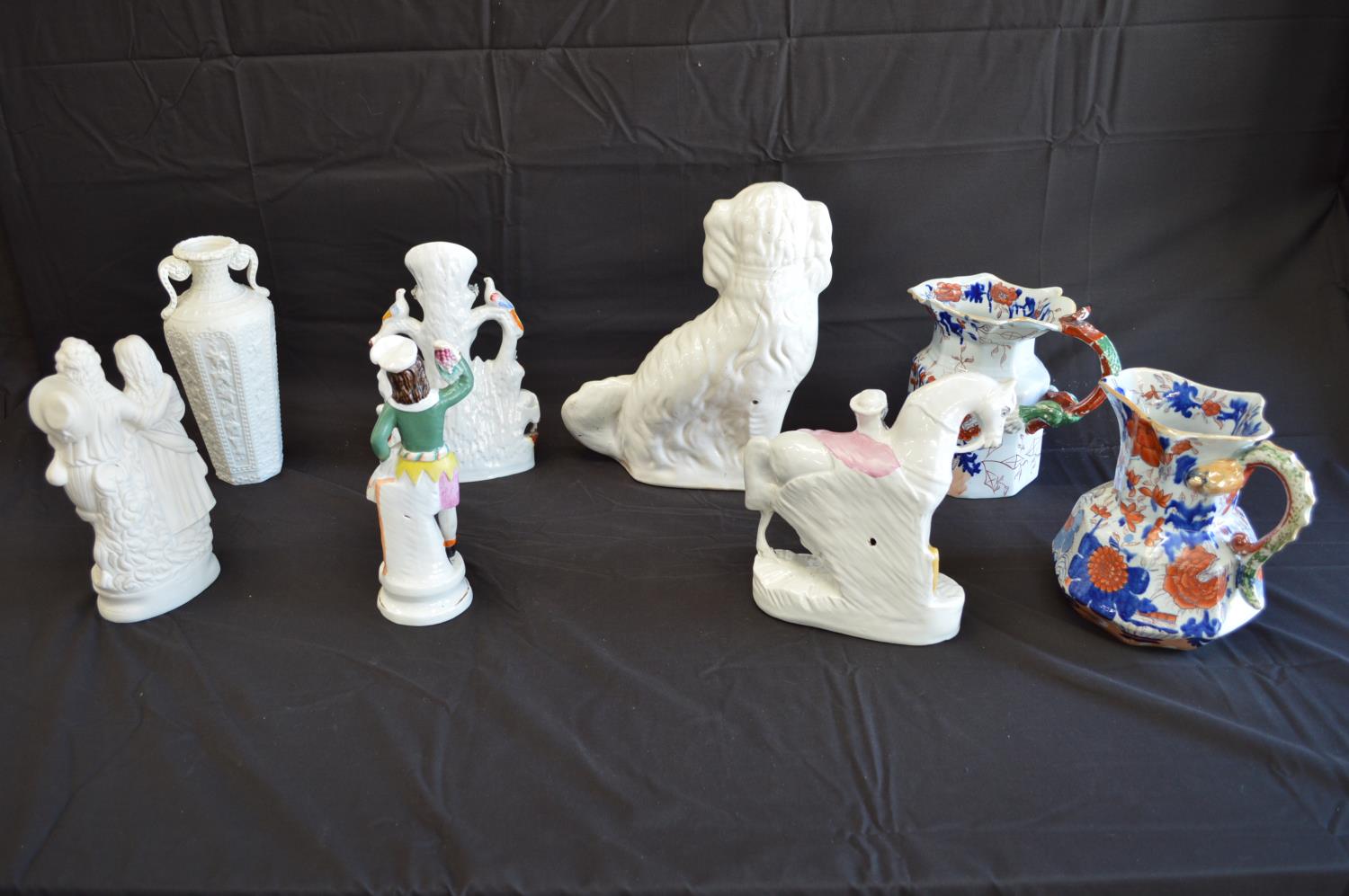 Group of ceramics to comprise: two Staffordshire figures, Staffordshire dog, Staffordshire vase, - Image 3 of 3