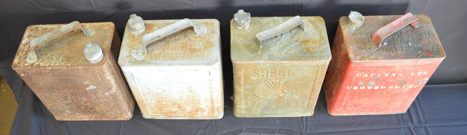 Group of four vintage square unrestored petrol cans to include: Pratts with un-named lid, Shell - Image 2 of 3