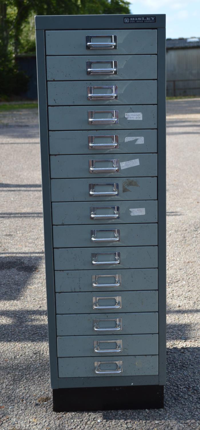 Bisley metal filing drawers with fifteen drawers - 28cm x 94cm tall Please note descriptions are not