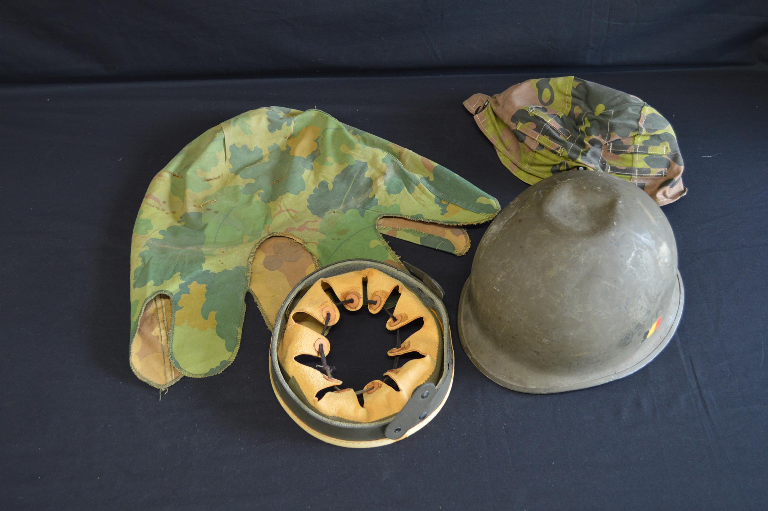 Belgian post war combat helmet with liner and camouflage covers. Please note descriptions are not - Image 2 of 8