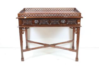 Chippendale style Mahogany Silver Table with pierced galleried top, carved single drawer and