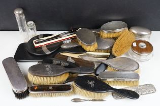 A collection of mixed vanity / dressing table items to include hallmarked silver brushes, a