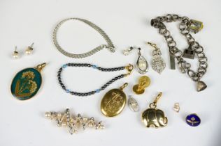 Collection of Jewellery including Yellow Metal Locket, Charm Bracelet, Brooch, etc