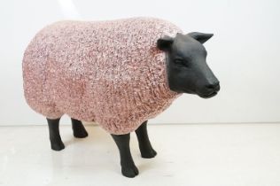 Large painted fibreglass model of a sheep, in black & metallic pink. Measures approx 70cm H x