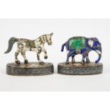 A sterling silver miniature horse and elephant figures with enamel decoration.