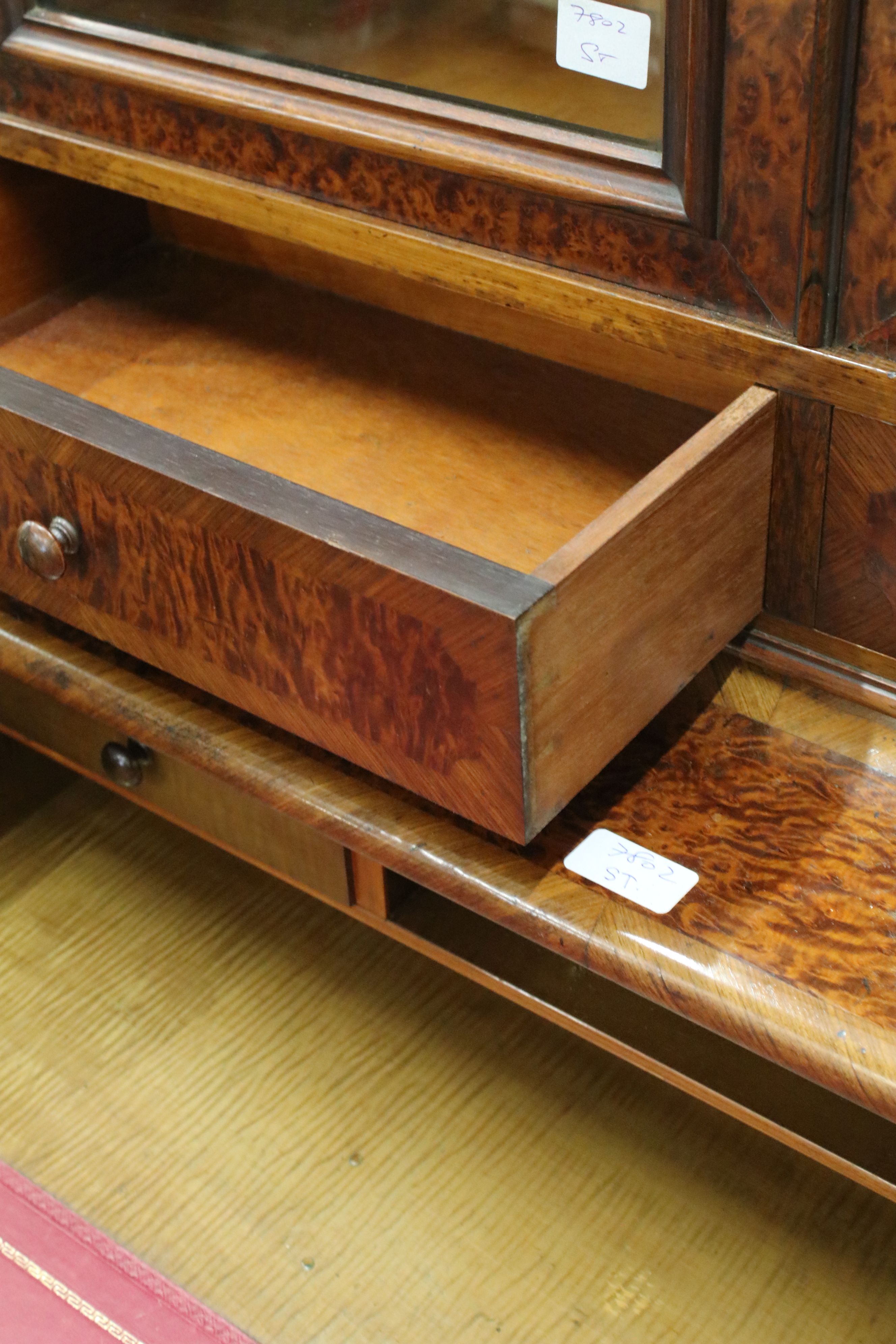 19th century style French Burr Wood Bureau Bookcase, the upper section with two glazed doors opening - Image 4 of 9