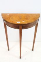 Sheraton style Mahogany and Satinwood Inlaid Demi-lune Side Table raised on square tapering legs and