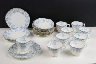 19th Century Victorian Aynsley part tea service having a moulded rim with transfer printed blue