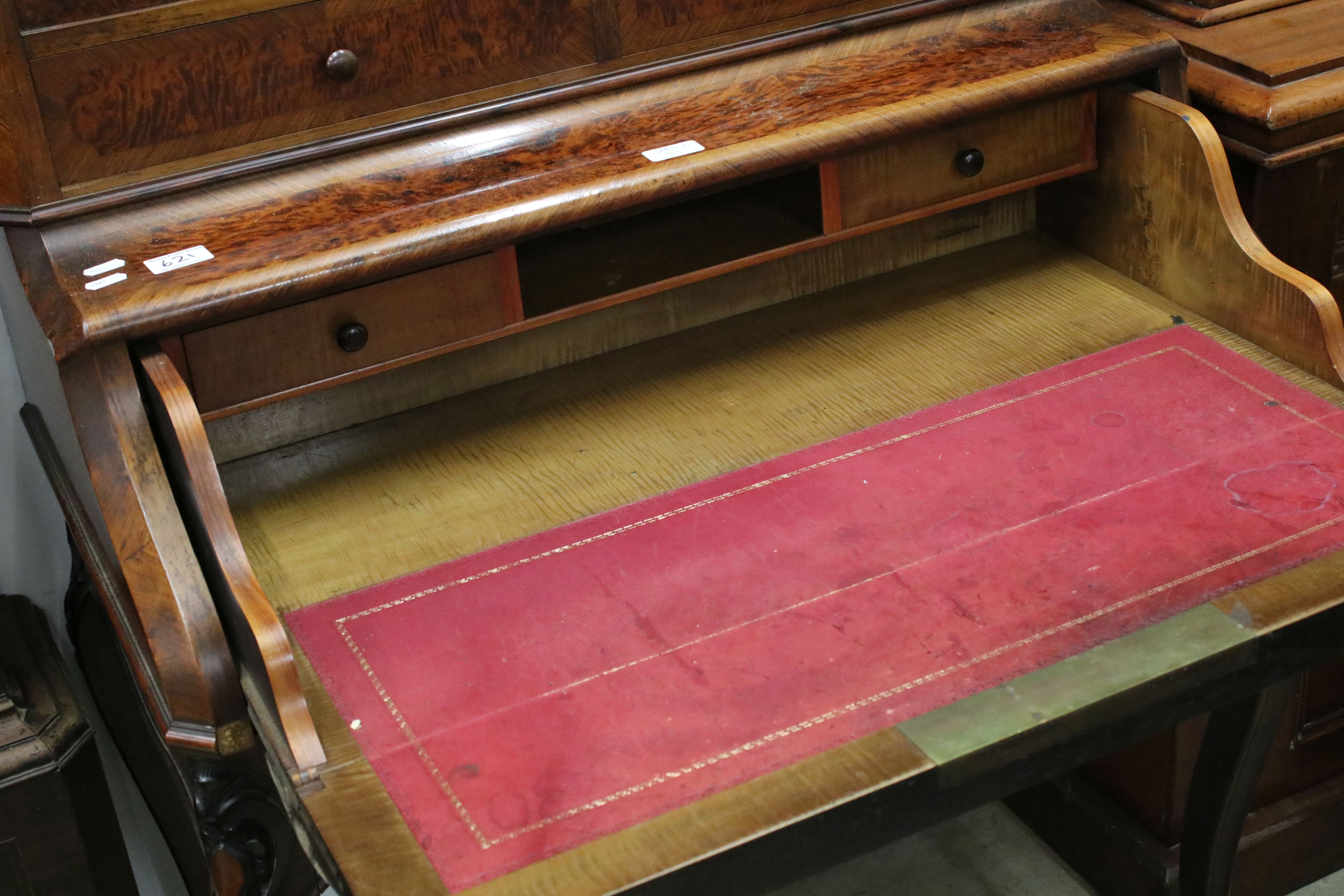 19th century style French Burr Wood Bureau Bookcase, the upper section with two glazed doors opening - Image 3 of 9