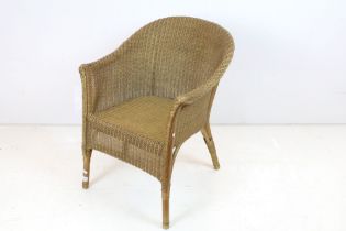 Lloyd Loom Tub Chair with gold finish and label to base, 68cm high x 53cm wide