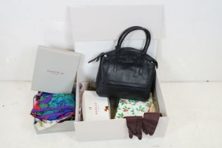 Collection of ladies fashion accessories to include a Radley of London black leather handbag (with