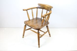 19th century Elm Seated and Beech Tub Chair with turned spindle back, 80cm high x 63cm wide