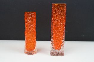 Geoffrey Baxter for Whitefriars - Two Tangerine vases to include a Nailhead vase (pattern 9685, 17cm