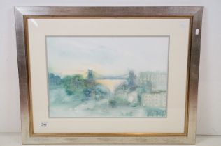 P Curran, a view of Avon Gorge and Clifton Suspension Bridge, watercolour, signed lower right and