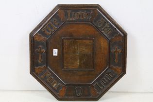 Gothic Ecclesiastical Oak Octagonal Font Cover carved with the wording ' We love tho O Lord ' and '