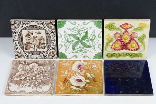 Six late 19th / early 20th century ceramic tiles, featuring Wedgwood and The Crystal Porcelain