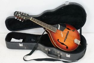 Epiphone MM30 mandolin with mother of pearl inlay, chromed tuning keys, makers label to interior,