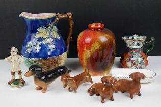 Mixed ceramics, 9 pieces, to include a Royal Doulton Flambe vase (16cm tall), 19th century