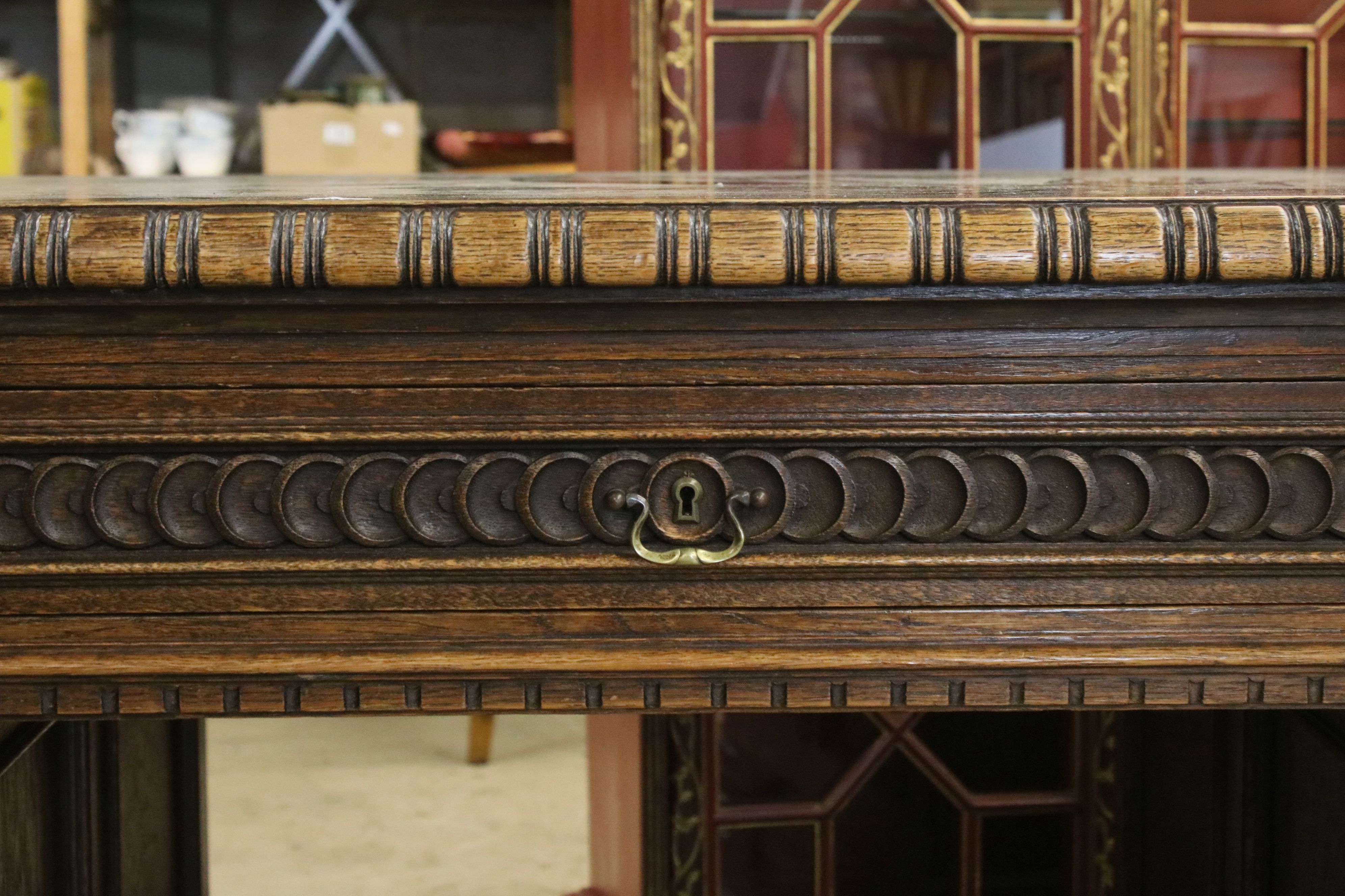 19th century Dark Oak Twin Pedestal Desk with three carved front drawers, each pedestal with heavily - Image 4 of 11