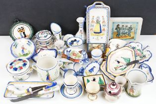 Collection of assorted Quimper french ceramics to include Henriot and HB factory marks. The lot to