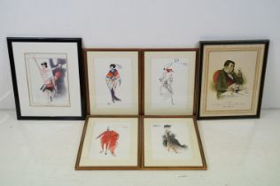 Collection of six prints to include four fashion sketch prints, Chateau la Mission Haut Brion