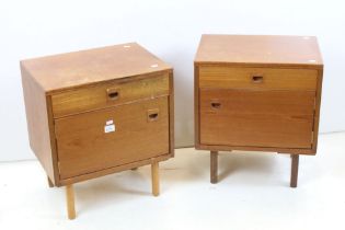 Pair of Mid century ' Alfred Cox ' Teak Bedside Cabinets, each with single drawer and cupboard,