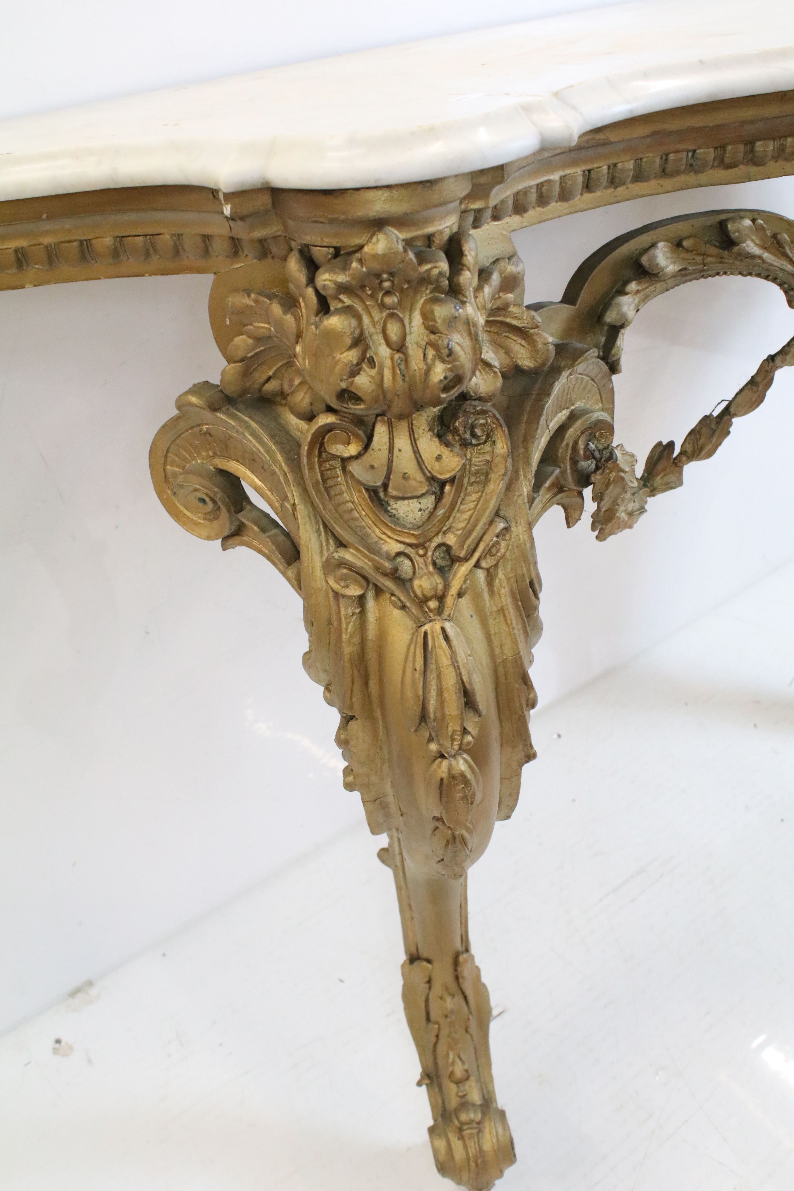 19th century Giltwood Console Table in the Louis XVI style with marble top, 85cm high x 142cm wide x - Image 5 of 14