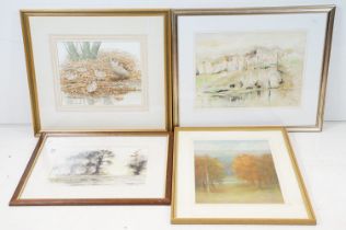 Group of framed original art work to include an Andrew Smith signed water colour depicting birds,