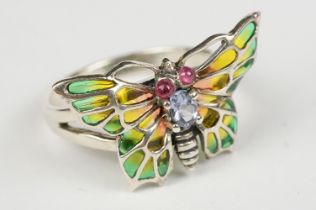 Silver Plique a Jour Ring in the form of a Butterfly