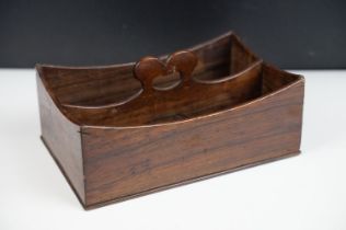 19th century Small Rosewood Twin Compartment Cutlery Tray with pierced carrying handle, 20cm long