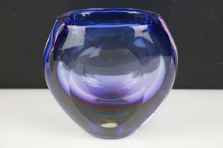 Sommerso Murano mid 20th century glass vase, blue, purple, burgandy, turquoise and colourless