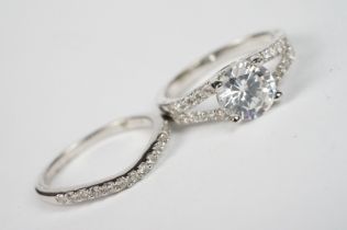 Two Silver matching Rings - engagement and half eternity set with CZ's