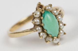 Teal and Pearl 9ct Gold Ring