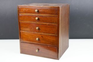 19th century Mahogany Table Top Collector's Cabinet of Five Drawers, 24cm wide x 28cm high