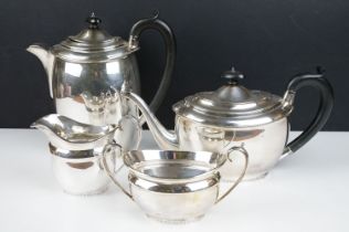 Walker & Hall silver plated four-piece tea set to include teapot, coffee pot, milk jug & sugar bowl