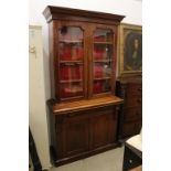 19th century Mahogany Bookcase Cupboard, the upper section with two glazed doors opening to three