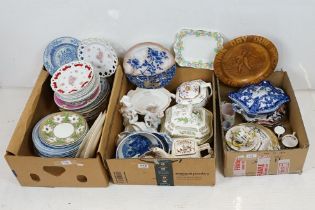 Collection of mostly 19th Century ceramics to include prattware plates, a pair of crown Derby