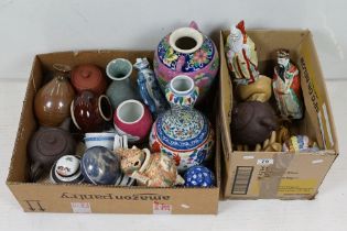 Large collection of oriental ceramics to include satsuma censor vase, famille rose vase with twin