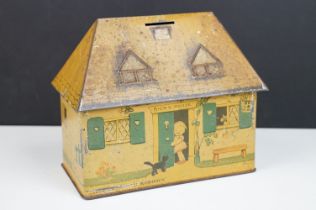 William Crawford & Sons "The Lucie Attwell Kiddibics - Bicky House" biscuit tin moneybox, approx