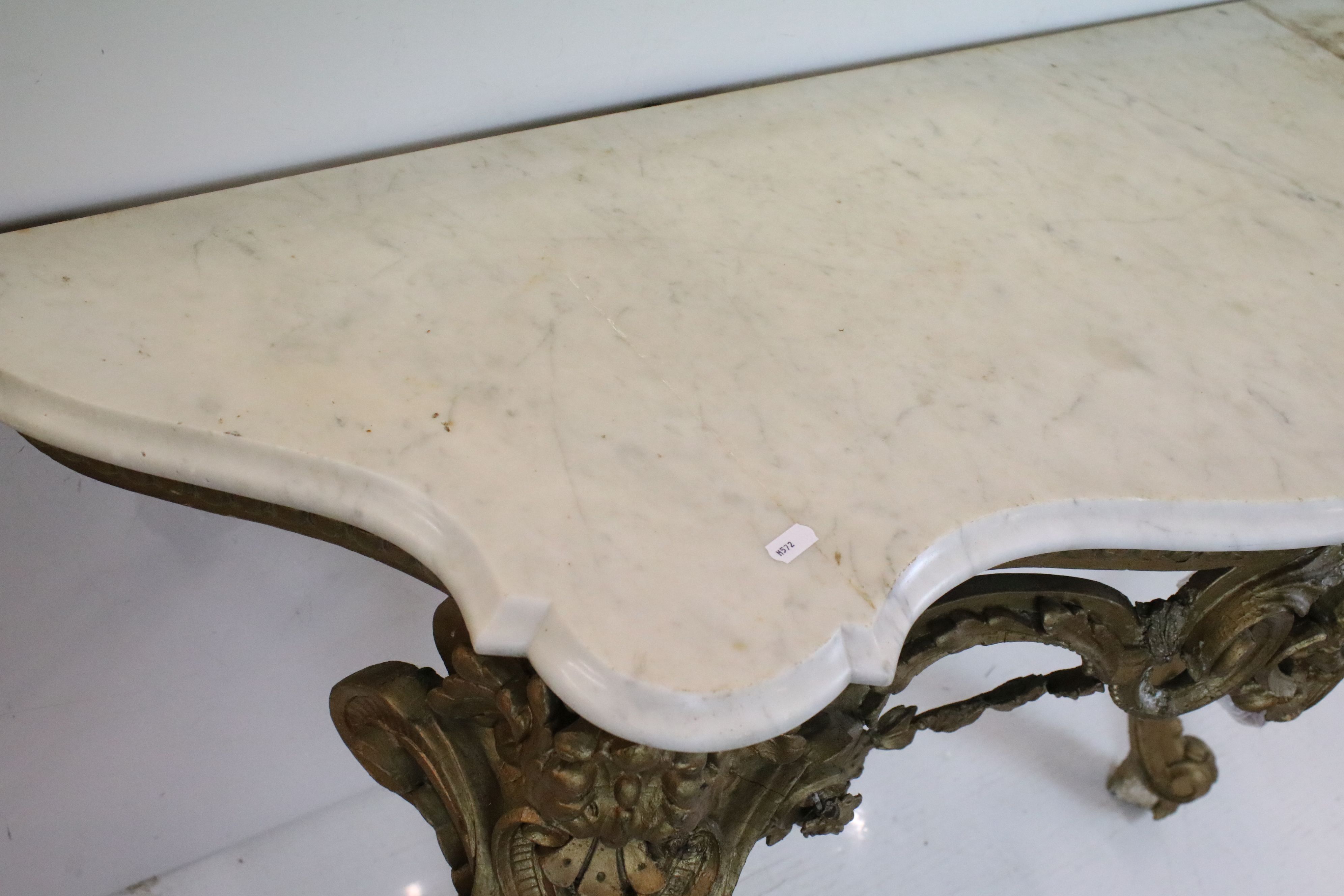 19th century Giltwood Console Table in the Louis XVI style with marble top, 85cm high x 142cm wide x - Image 6 of 14