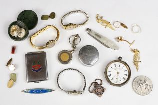 Mixed collectables including Silver Pocket Watch, Enamel and Silver Brooch, Silver and Mother of