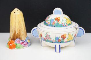 Clarice Cliff for Wilkinson Pottery Bizarre 'My Garden' sugar shaker (approx 14cm high), together