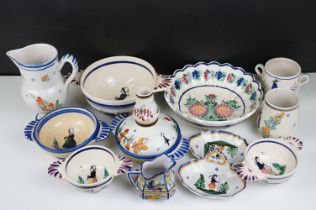 Collection of Quimper French faience ceramics to include HB and Henriot factory marks including