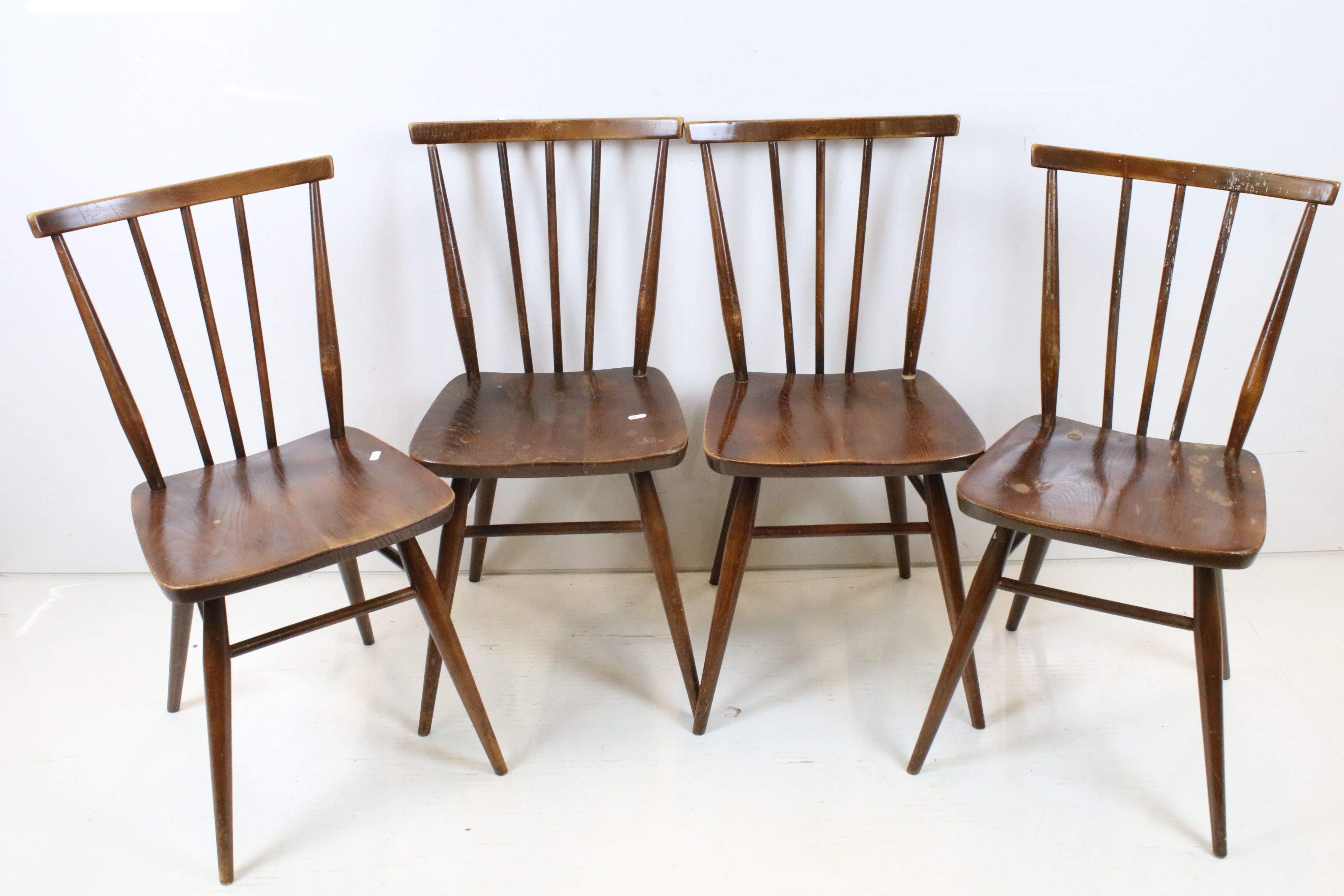 Set of Four Ercol Elm and Beech Dining Chairs, model 391, each chair 77cm high x 40cm wide