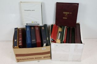 A large collection of empty stamp albums and stock books contained within two boxes to include