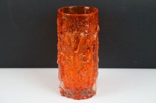 Whitefriars Textured Bark cylindrical vase in the Tangerine colourway, pattern no. 9690, from