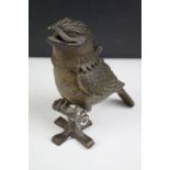 Bronze novelty desk inkwell in the form of a bird, approx 16cm tall