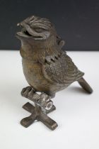 Bronze novelty desk inkwell in the form of a bird, approx 16cm tall